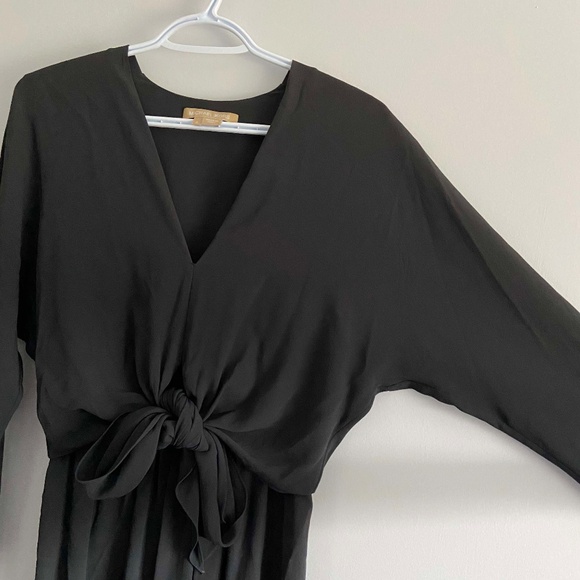 HOLIDAY PARTY GREY MICHAEL KORS SILK TWIST TIE LONG SLEEVE MIDI DRESS CLASSY - Picture 3 of 9